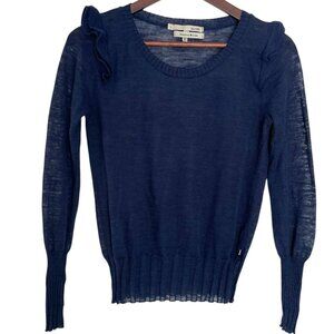 Acote Pullover Sweater Sz 0 / XS Blue Wool Blend Ruffle Shoulder Detail Crewneck